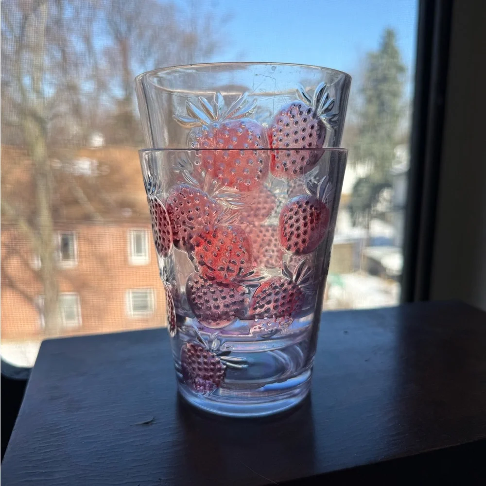 Set of Two Clear Strawberry Plastic Cups